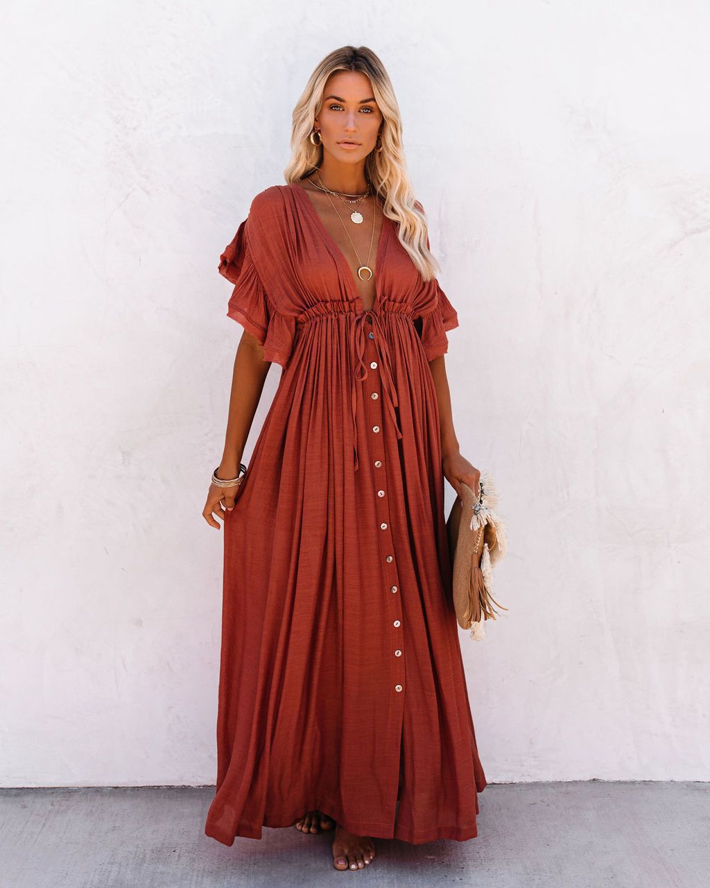 Audra | Boho V-nyakú kimonó strandruha
